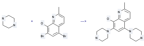 8-Quinolinol,5,7-dibromo-2-methyl- can be used to produce 2-methyl-5,7-di-piperazin-1-yl-quinolin-8-ol by heating